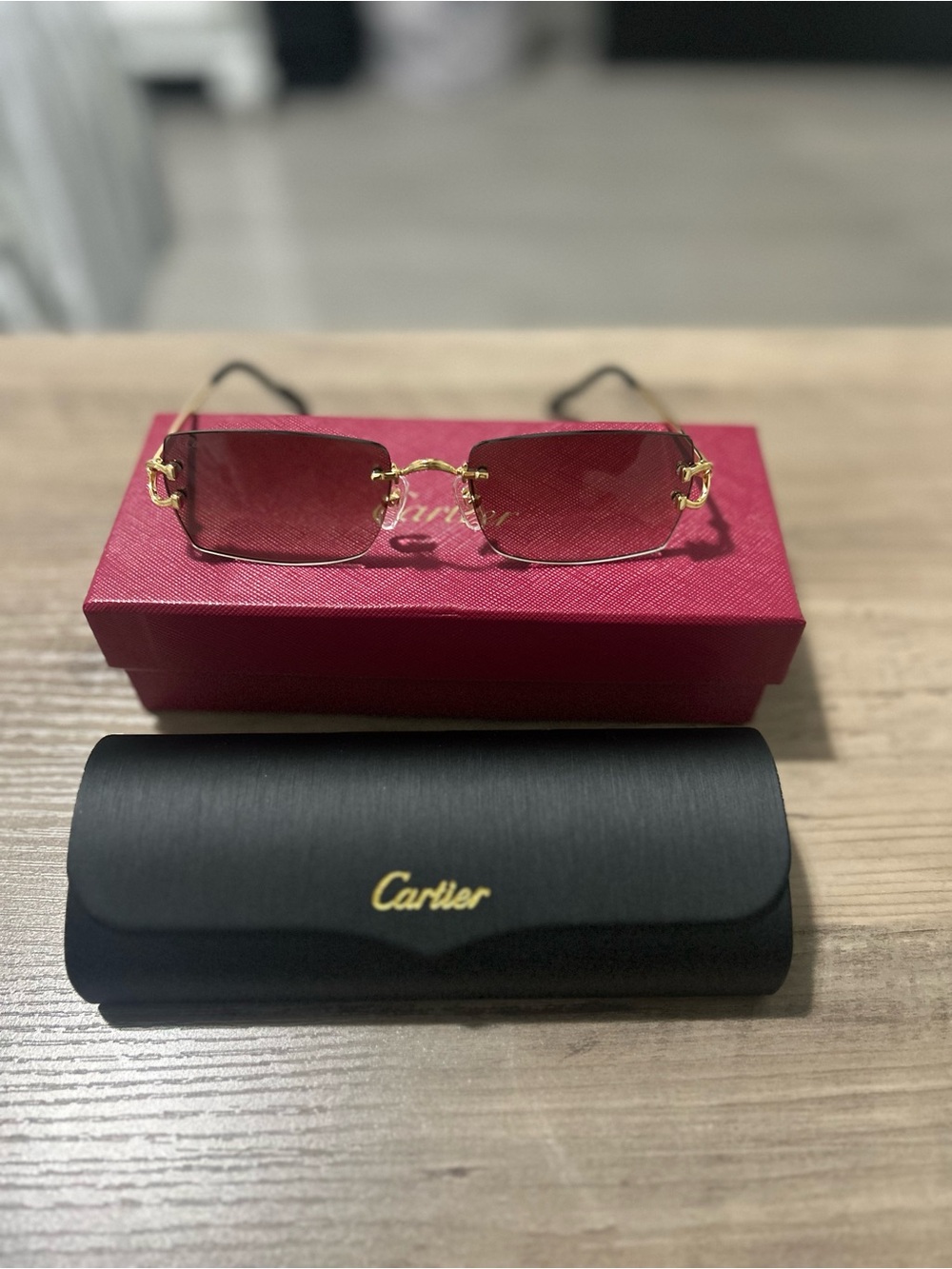 Cartier Men's Rimless Sunglasses with light brown Lenses and Gold Frame